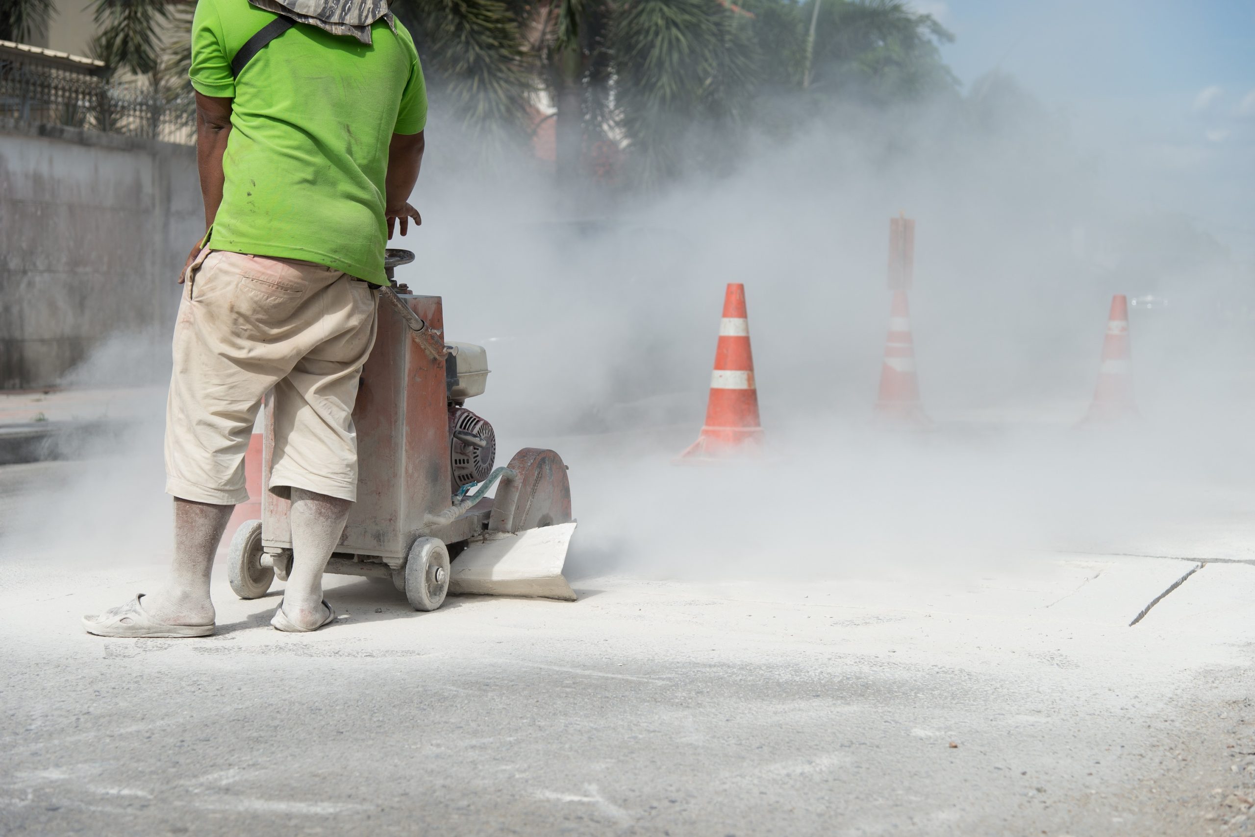 cement dust being created by a machine